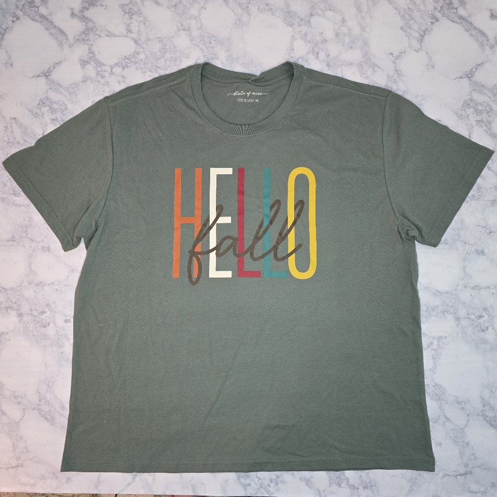 State of Mine Hello Fall T-shirt XXL Green Fall Graphic Tee
